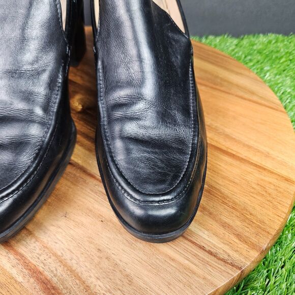 Enzo Angiolini Black Leather Loafer Pumps Size 10 M Chunky Block Heels Classic - Picture 8 of 16